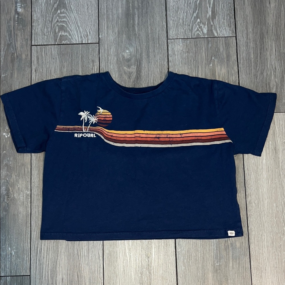 Rip Curl Navy Boxy, Cropped Tee with Retro Stripe Design XS